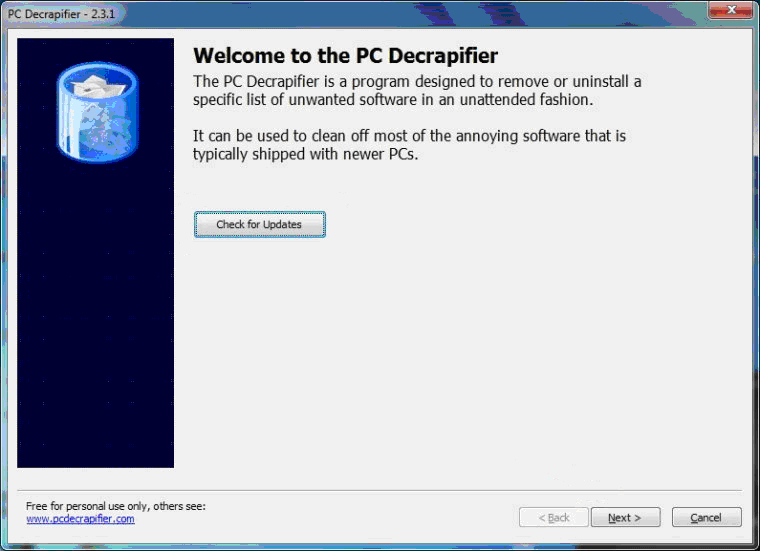 PC Decrapifer Приветствие