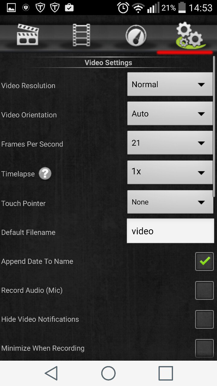 Настройки видео Screencast Video Recorder