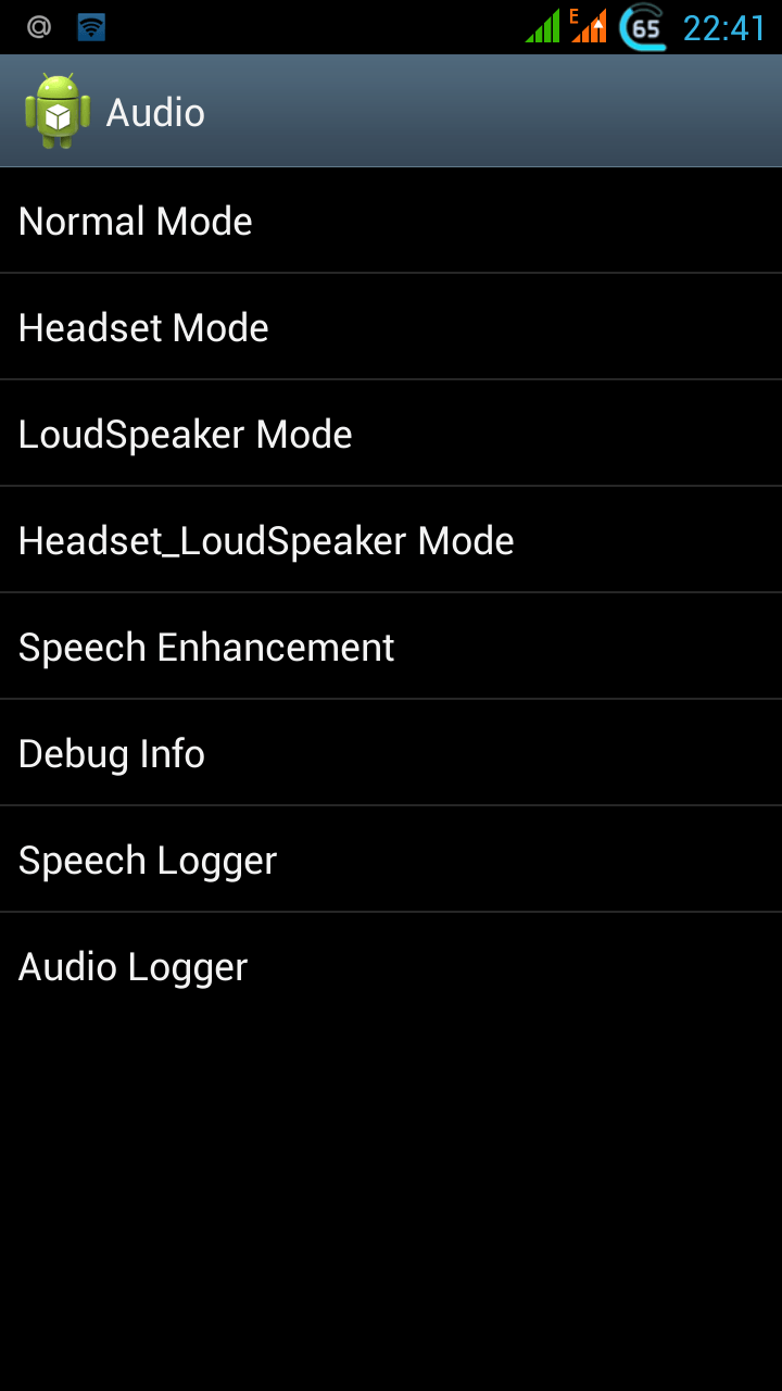 Главное подменю звука в инженерном меню Android