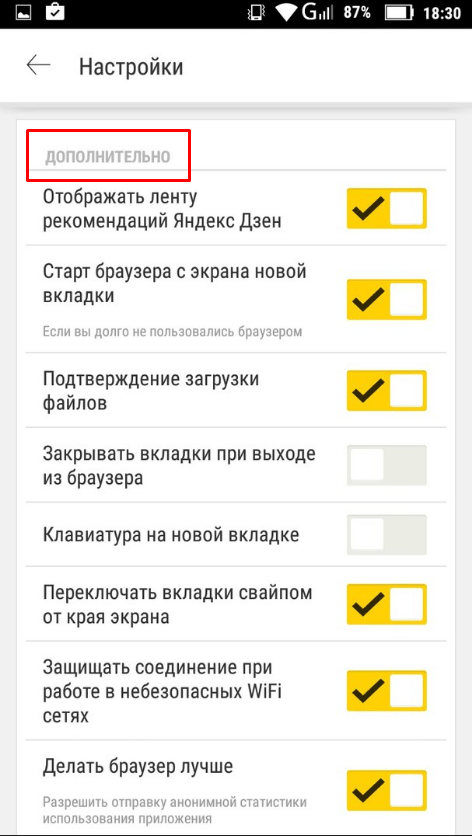 Дополнительные настройки Яндекс Браузера
