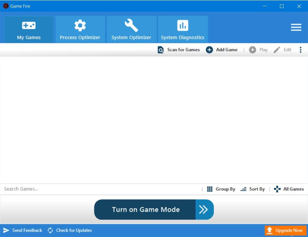 Окно программы для ускорения игр в Windows 7, 8 ,10 Game Fire