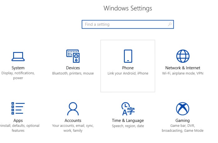 Встречайте новичка в меню настроек Windows 10: настройки телефона.