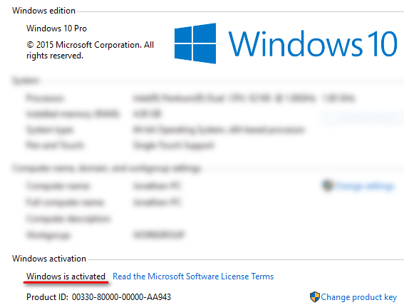 Пункт Windows activation