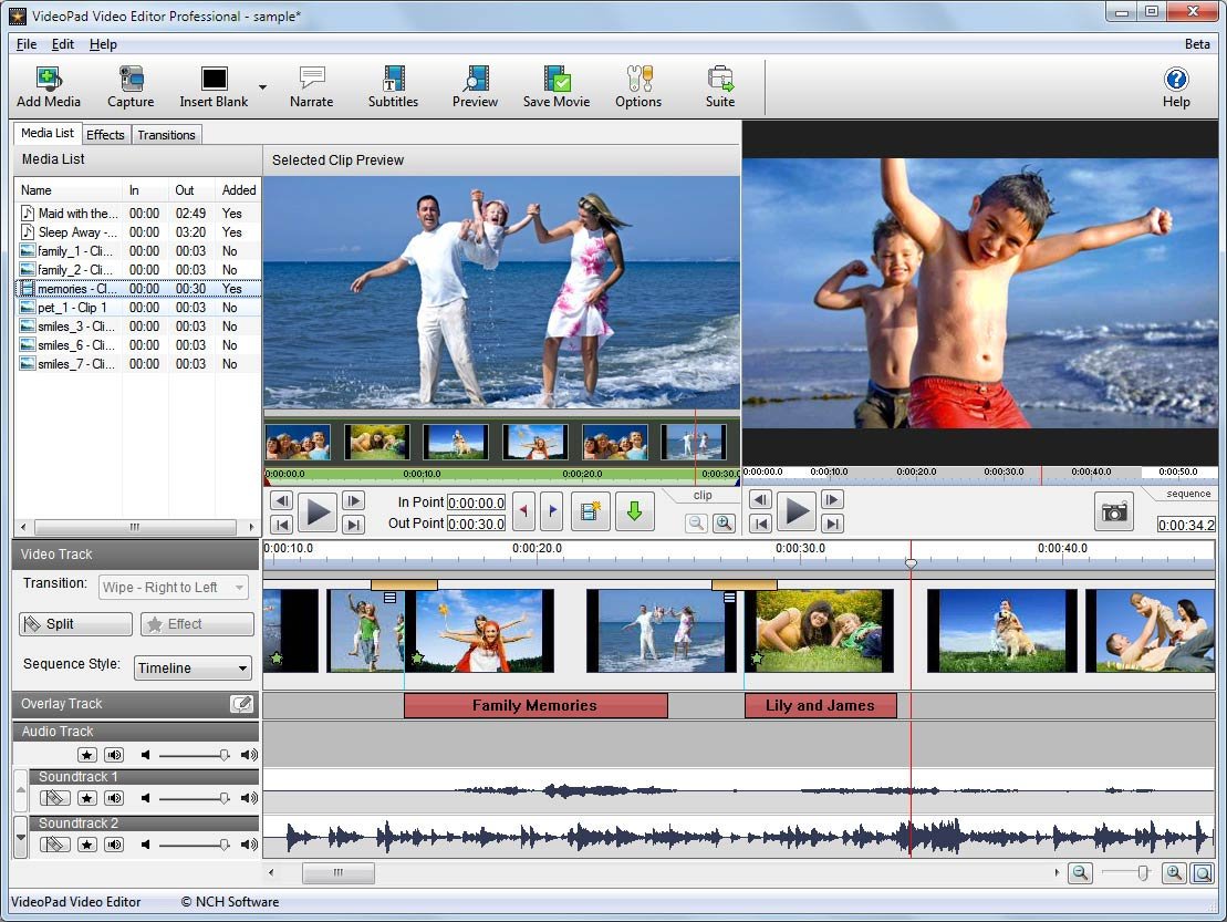 Интерфейс программы VideoPad Video Editor