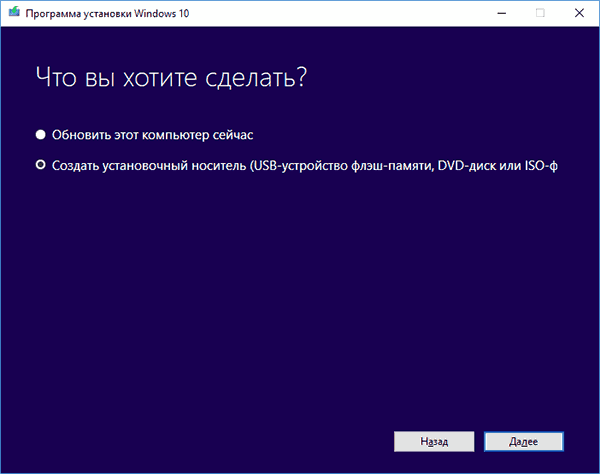 Окно «Что вы хотите сделать?» в «Программе установки Windows 10»