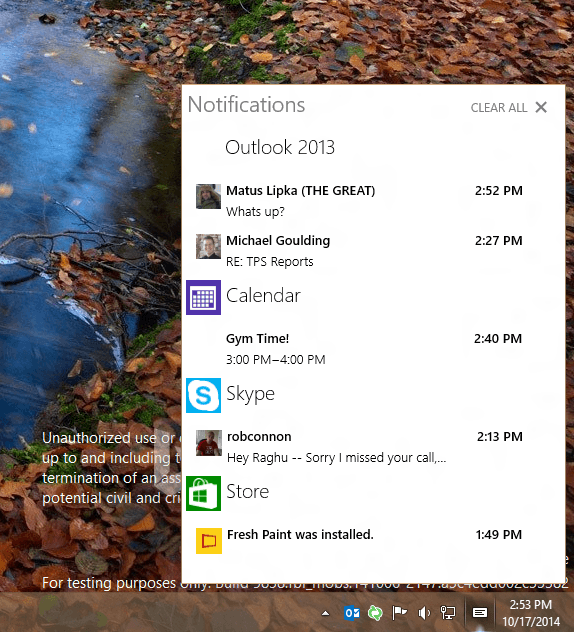 Action Center отслеживает любые действия в приложениях Windows 10