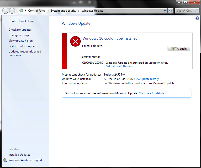 Ошибка 2000с в Windows 7