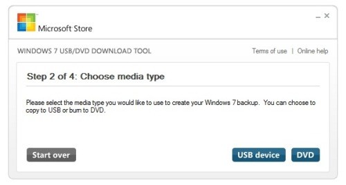 Выбор типа носителя в программе Windows USB/DVD Download Tool