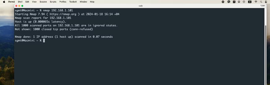 Команда nmap в терминале Mac OS