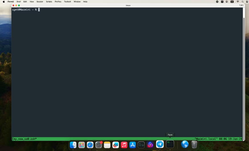 Сессия tmux в окне терминала Mac OS