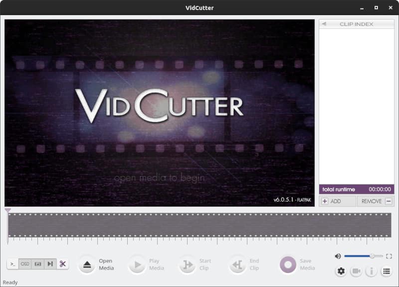 Окно программы для редактирования видео на Linux VidCutter