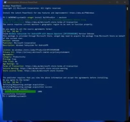 PowerShell Subsystem package download