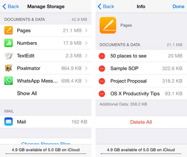 Как очистить документ и данные из iCloud