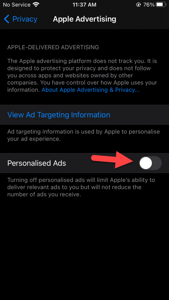Блокировать отслеживание рекламы Apple на iPhone