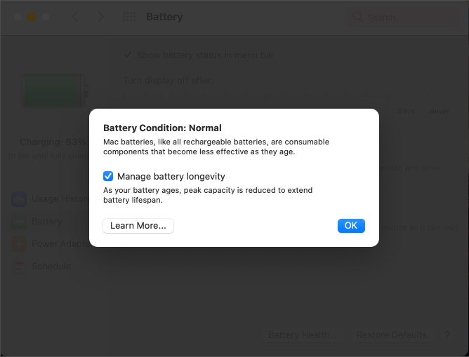Проверить состояние батареи на MacBook