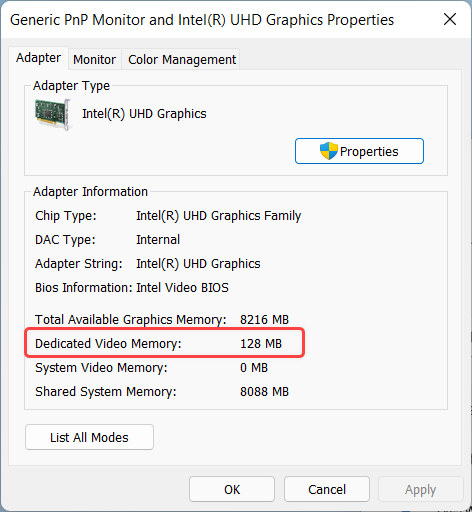 проверить VRAM в Windows 11