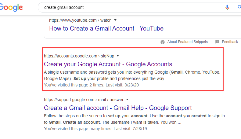 Создайте учетную запись Gmail