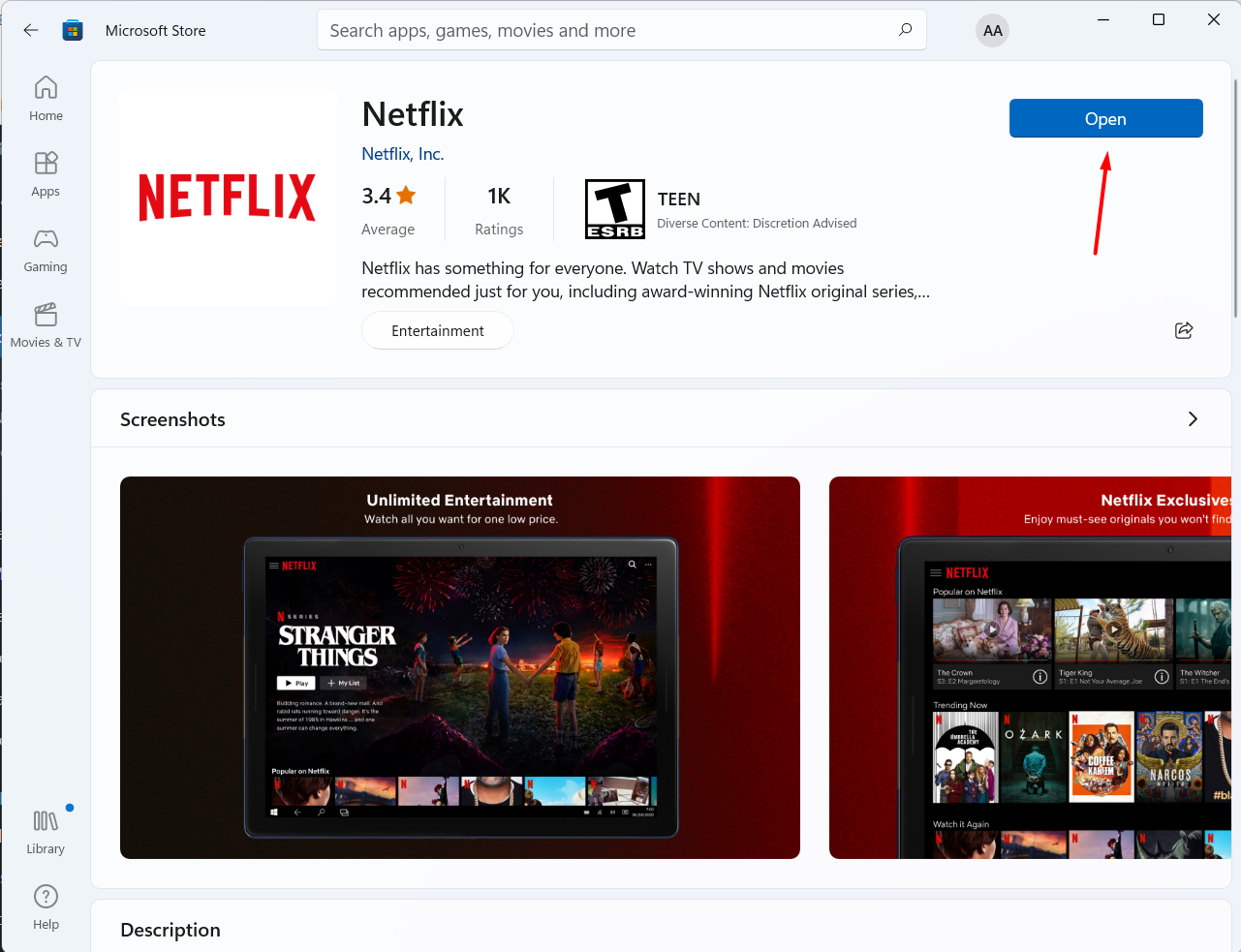 Загрузить приложение Netflix в Windows 11