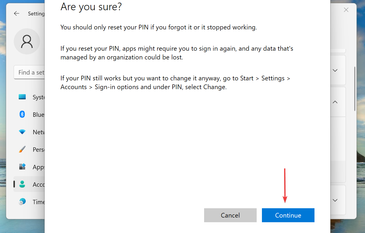 Удалить PIN-код в Windows 11