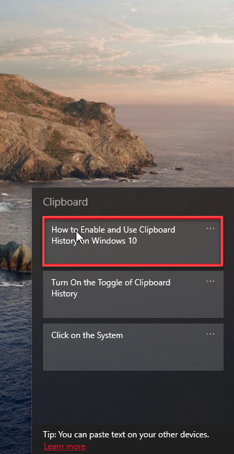 Как включить и использовать историю буфера обмена в Windows 10