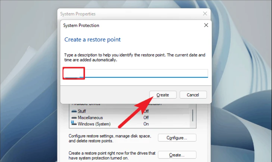Создать точку восстановления в Windows 11