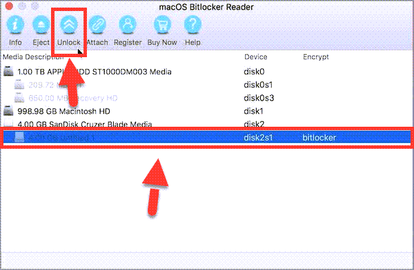 Открыть диск BitLocker для чтения и записи на Mac