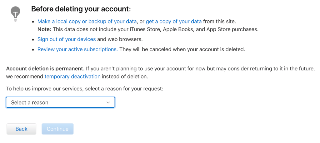 Удалить учетную запись Apple ID