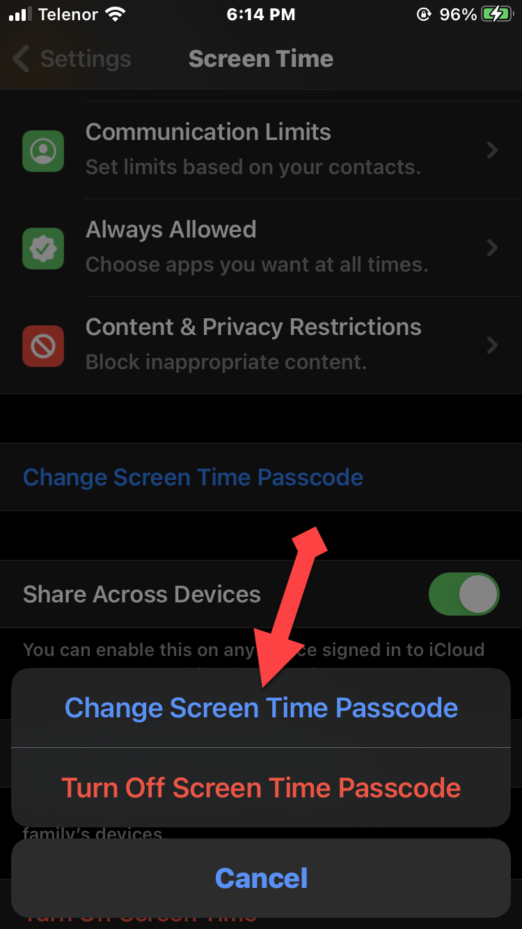 Сброс пароля экранного времени на iPhone
