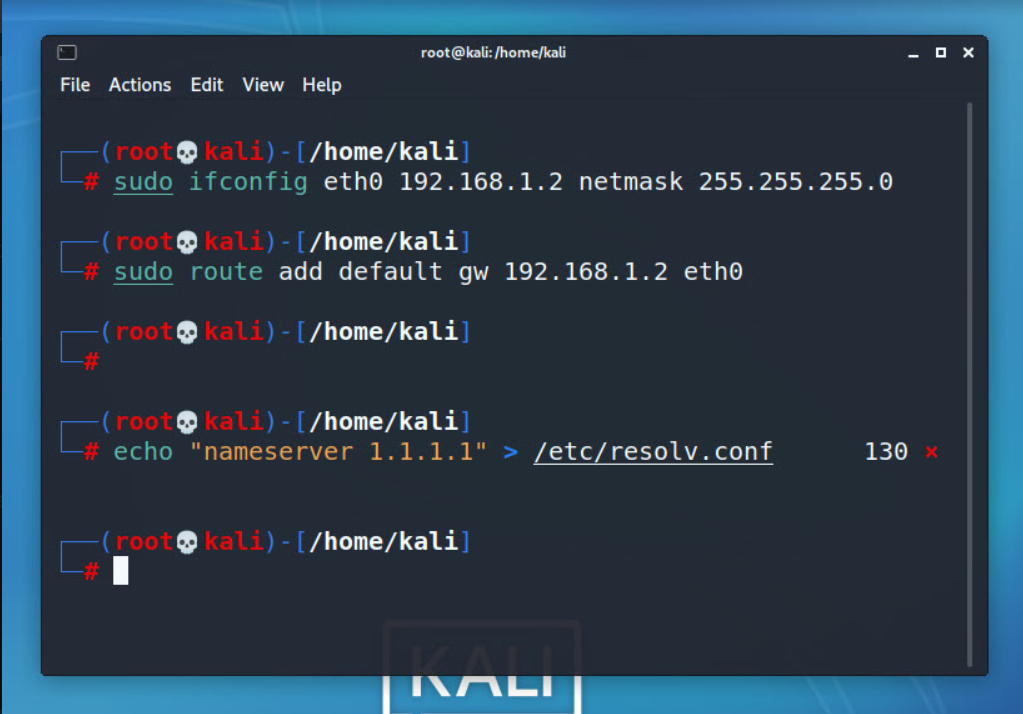 Установить статический IP-адрес в Kali Linux