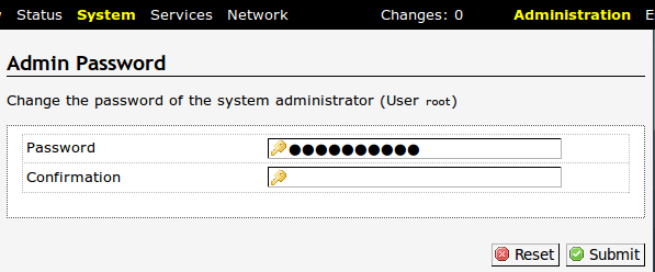 смены пароля openwrt admin password luci