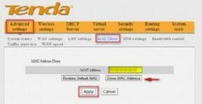 Роутер Tenda N301 вкладка MAC Clone